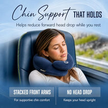 Load image into Gallery viewer, BCOZZY Flat Back Travel Neck Pillow – Patented Neck Pain Relief & Support for Head, Neck, and Chin. Ideal for Airplanes, Long Flights, Car Rides. Adjustable, Washable, with Carry Bag. Large, Navy