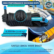 Load image into Gallery viewer, Premium Nylon Boat Dock Lines & Ropes for Docking 3/8'' x 15' | Double Braided Marine Rope & Mooring Line| Boat Ropes for Docking with Loop | UV & Saltwater Resistant Dock Ropes for Boats & Pontoons