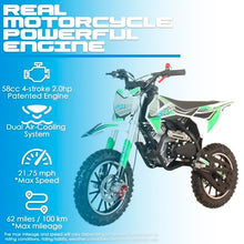 Load image into Gallery viewer, 50cc Dirt Bike, Gas Powered 4-Stroke Mini Motocross Motorcycle, Dirt Bike for 8-14, Off-Road Pull Start Pit Bike (Green)