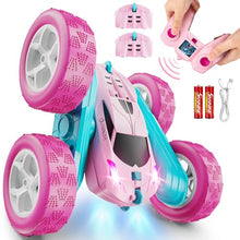 Load image into Gallery viewer, QUNREDA RC Cars, Pink Remote Control Car for Girls, 2.4 GHZ Double Sided RC Stunt Car 360° Rotating Remote Control Crawler