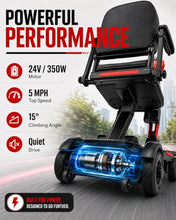Load image into Gallery viewer, Ecomobi Light Weight Mobility Scooter for Seniors & Adults, 12–30 Mile Range, Foldable Airline Approved Portable 4 Wheel Motorized Scooter with Removable Lithium Battery, 300 lb Capacity, MS02F Red