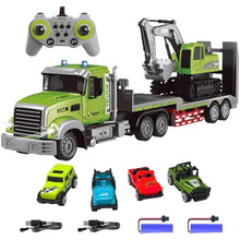 Load image into Gallery viewer, Fistone RC Semi-Trailer Truck & Excavator Toy Set, 1:12 Scale with Sound and Lights, 2.4Ghz Remote Control Flatbed Truck and Excavator Toys for Boys 6-12 Years Old