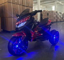 Load image into Gallery viewer, 3-Wheel Ride-On Toy Motorbike with Lighting Wheels, Music Player (Connect with Phone) and Hand Drive (RED)