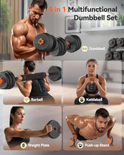 Load image into Gallery viewer, FEIERDUN Adjustable Dumbbells, 70lbs Free Weight Set with Connector, 4 in1 Dumbbells Set Used as Barbell, Kettlebells, Push up Stand, Fitness Exercises for Home Gym Suitable Men/Women