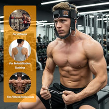 Load image into Gallery viewer, Adjustable Neck Harness for Resistance Bands & Weightlifting, Head Strap with 6 D-Rings for Multi-Directional Neck Training, Padded Chin Support for Athletes & Rehab Exercises