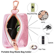 Load image into Gallery viewer, ARING PET Velvet Dog Waste Bag Dispenser, Pink Doggy Poop Bags Holders Attach to Any Leashes, Portable Washable Pet Waste Pouch Dispenser with Metal Zipper