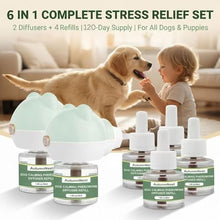 Load image into Gallery viewer, Dog Pheromone Diffuser Kit, Pet Diffuser for Stress Support, Reduces Stress and Promotes Relaxed Behavior, 2 Plug-in + 4 Packs Refill, 120 Day Supply (Non-Toxic, Safe & Inedible), Diffuser with Light