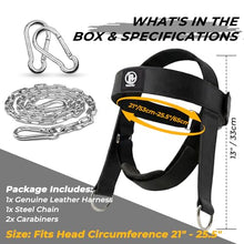 Load image into Gallery viewer, Leather Neck Harness for Weight Lifting – Adjustable Head Strap with Heavy-Duty Steel Chain & Microfiber Padding – Neck Exerciser for Bodybuilding, Boxers & Gym Workout (Black)