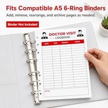 Load image into Gallery viewer, A5 Doctor Appointment Log Book Inserts, 6-Hole Medical Visit Refill Pages, 50 Sheets