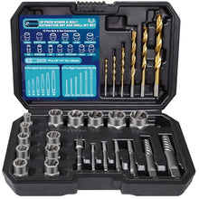 Load image into Gallery viewer, DOAHO 26 Piece Impact Bolt and Spiral Screw Extractor Set with Left Hand Reverse Drill Bit Kit for Easy Out Damaged Stripped Broken Screw Lug Bolt Nut Remove with Hex Adapter