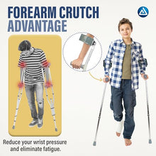 Load image into Gallery viewer, Dynarex Forearm Crutches, Push-Button Height Adjustment, Comfortable Hand Grips, 1 Pair (Youth)
