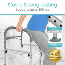 Load image into Gallery viewer, Vive Toilet Safety Rail - Medical Chair for Handicapped & Seniors - Folding Bathroom Frame w/Handles, Arms for Elderly, Disabled - Standalone Grab Bar - Seat Assistance Support Stand Up Assist