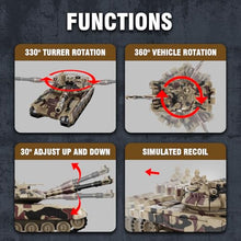 Load image into Gallery viewer, RC Tank Set,1/24 RC Battle Tank Set Toy Tanks with Life Indicators and Spray,2.4G Remote Control with Realistic Sounds and Lights