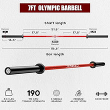 Load image into Gallery viewer, Mikolo 7ft Olympic Barbell, Barbell for Weightlifting and Powerlifting 45lb, - Red