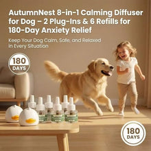 Load image into Gallery viewer, 8-in-1 Calming Diffuser for Dog – Pheromone-Based Dog Anxiety Relief, 2 Plug-Ins & 6 Refills for 180-Day Stress Support – Helps Promote Calm Behavior, Safe & Non-Toxic, Anxiety Relief for Dogs