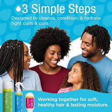 Load image into Gallery viewer, Naturaz 3-Step Moisture Burst System for Tight Curls & Coils with Curly Hair Shampoo, Leave In Conditioner Spray & Hair & Scalp Moisturizer – Softens Dry Hair, Detangles, Boosts Growth & Soothes Scalp