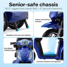 Load image into Gallery viewer, Super Large Electric 3 Wheel Mobility Scooters, Heavy Duty 800W Wheelchair Device, 25 Miles Long Range, All Terrain Mobility Scooter,Speed Adjust, Remote Key,Receive Ready to Ride (3 Wheel-Blue)