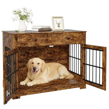 Load image into Gallery viewer, 44.5'' Dog Crate Furniture with Storage Dog Kennel w/2 Drawers, Heavy-Duty Wooden Dog House Indoor End Table Tv Stand with Charging Station Pet Cage for Small/Medium Dogs(Brown)
