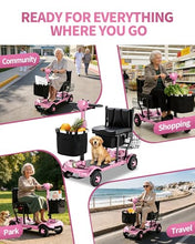 Load image into Gallery viewer, Ecomobi Light Weight Mobility Scooter for Seniors & Adults, 12–30 Mile Range, Foldable Airline Approved Portable 4 Wheel Motorized Scooter with Removable Lithium Battery, 300 lb Capacity, MS01F Pink