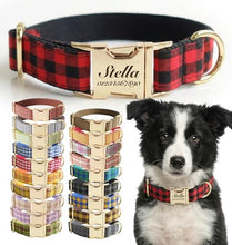 Load image into Gallery viewer, Personalized Polyester Dog Collar with Laser-Engraved Name and Phone Number, Plaid Pattern Theme Customizable Collar with Metal Quick Release Buckle for Small Medium Large Dogs