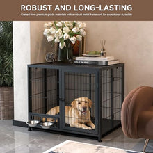 Load image into Gallery viewer, Heavy Duty Dog Crate for Small Dogs, 3 in 1 32.7" Foldable Collapsible Dog Kennel & Playpen with Lockable Wheels & Feeding Bowls, Escape Proof Metal Dog Cage for Indoor Outdoor Use, Black