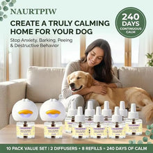 Load image into Gallery viewer, Dog Calming Diffuser 10 Pack (2 Plug-in Diffusers + 8 Refills), 240 Days Supply, Dog Pheromone Diffuser for Anxiety Relief, Reduce Barking, Chewing, Aggression, Indoor Urination & Separation Anxiety