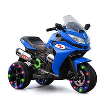 Load image into Gallery viewer, 12V Kids Ride On Motorcycle - 3-Wheel Electric Motorcycle for Boys & Girls with LED Lights, MP3, and Safe Design - Gift for 3-8 Years Old (Blue+ Plastic+ 50-99 pounds)