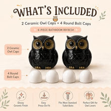 Load image into Gallery viewer, RAINGOWN Black Owl Toilet Bolt Caps Ceramic Dark Academia 2 Pack