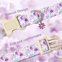 Load image into Gallery viewer, ARING PET Girl Dog Collar, Cute Spring Summer Purple Rose Floral Bow Pet Collars for Puppy Small Medium Large Female Dogs-S, for Daily Outdoor Walking Training