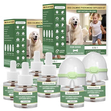 Load image into Gallery viewer, 8-in-1 Dog Calming Pheromone Diffuser Kit – Pet Stress Support (2 Plug-Ins & 6x48ml Refills), Calming Diffuser for Dog During Thunderstorms, Travel, Separation, Fireworks & Vet Visits, 180-Day Supply