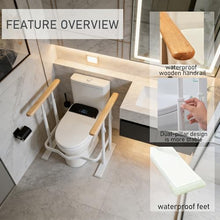Load image into Gallery viewer, PXNTLA Toilet Safety Rails for Seniors - Toilet Safety Frame with Dual Pillars, Waterproof Nighttime Reflective Base, 3-Speed Height Adjustment (White, Double Pillar)