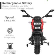 Load image into Gallery viewer, Kids Ride On Motorcycle, 12V Electric Ride On Motorcycle,1.8~3.2 MPH,with Training Wheels, Hand Throttle Foot Brake, 66LBS Red