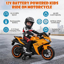 Load image into Gallery viewer, Children's Electric Motorcycle - 12V Electric Motorcycle, Manual Throttle, LED Wheel hub