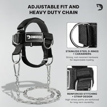 Load image into Gallery viewer, DMoose Fitness Neck Harness Plus for Weight Lifting - Soft Padded Head & Chin Strap with 30" Heavy Duty Steel Chain, 2 Bands & Door Anchor - Neck Exerciser & Strengthener (Neck Harness Plus)