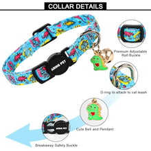 Load image into Gallery viewer, ARING PET 2 Pack Cat Collars with Bell, Cute Summer Soft Cotton Kitten Kitty Breakaway Cat Collars for Boy Girl Cats-Dinosaur & Flamingo