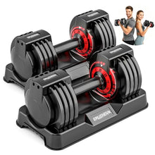 Load image into Gallery viewer, 25/55lb Adjustable Dumbbell Set of 2, 5-in-1/10-in-1 Free Weights with Anti-Slip Texture Handle for Exercise, Fitness Equipment Set for Home Gym Strength Training, Suits Both Men and Women(Red 25LBS Pair)