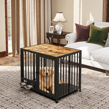 Load image into Gallery viewer, Heavy Duty Dog Crate for Small Dogs, 3 in 1 32.7" Foldable Collapsible Dog Kennel & Playpen with Lockable Wheels & Feeding Bowls, Escape Proof Metal Dog Cage for Indoor Outdoor Use, Rustic Brown