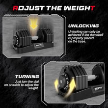 Load image into Gallery viewer, Keppi Adjustable Dumbbells Set-60lb Pair, Anti-Slip Metal Fast Adjust Weight Handle, Exercise & Fitness for Full Body Workout -DBA60(Pair)