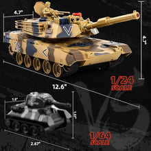 Load image into Gallery viewer, 1/24 RC Tank, US M1A2 Army Toys with Sound Effects, Lights and Smoke, 2.4GHz Remote Control Tank