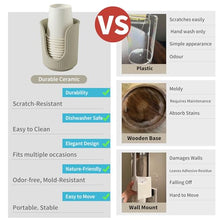 Load image into Gallery viewer, Dobbyby Ceramic Bathroom Cup Dispenser with Stylish Vertical Stripes - Disposable Mouthwash Cup Holder Holds 3-4oz Paper Cups for Rinsing Cups on Bathroom Vanity Countertops (Matte Beige)