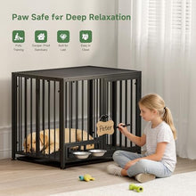 Load image into Gallery viewer, Heavy Duty Dog Crate for Small Dogs, 3 in 1 32.7" Foldable Collapsible Dog Kennel & Playpen with Lockable Wheels & Feeding Bowls, Escape-Proof Metal Dog Cage for Indoor Outdoor Use, Black