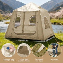 Load image into Gallery viewer, 2-3 Person Inflatable Glamping Tent,Easy Set up with Hand Air Pump, Waterproof Blow Up Tent for Adults, Portable Outdoor for Hiking/Backpacking/Fishing,Beige