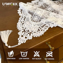 Load image into Gallery viewer, Lace Table Runner Exquisite Embroidery Floral,UWWGKK Table Runners with Tassel Retro French Country Style,for Wedding Decor,Afternoon Tea,Bed Runner,Piano Top Cover,13x82 Inch