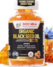 Load image into Gallery viewer, Doc Mila Organic Black Seed Oil Gummies 1500mg - Black Seed Oil Softgels Capsules with Honey, Pineapple Flavor - Gluten Free, Soy Free & Non-GMO