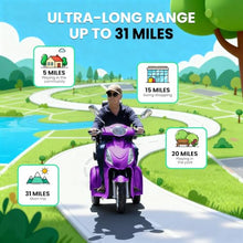 Load image into Gallery viewer, Super Large Electric 3 Wheel Mobility Scooters, Heavy Duty 800W Wheelchair Device, 25 Miles Long Range, All Terrain Mobility Scooter,Speed Adjust, Remote Key,Receive Ready to Ride (3 Wheel-Purple)