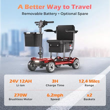 Load image into Gallery viewer, Lightweight Mobility Scooter for Seniors & Adults - Cruise & Airport Approved, 43lb Foldable Portable Motorized Scooters with Removable Lithium Battery for 12.4 Miles Travel, 300lb Capacity, Red