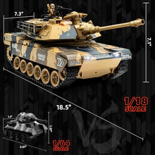 Load image into Gallery viewer, 1/18 US M1A2 Army Tank, 2.4GHz Remote Control Model Toys, Smoke & Sound & LED Lights & Recoil Effects