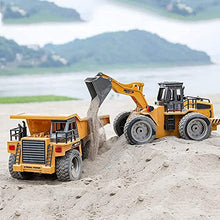 Load image into Gallery viewer, kkny Remote Control Construction Dump Truck Toy 2.4G RC 6 Channel Bulldozer 4 Wheel Driver Mine Construction Alloy Metal Vehicle Truck 1:18 with 2 Rechargeable Batteries for Boys Birthday Gift Age 6+