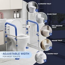 Load image into Gallery viewer, Loyoda Foldable Toilet Safety Rails for Seniors - Adjustable Toilet Safety Frame & Toilet Handles for Elderly & Disabled, Fits Most Toilets, 350lb Capacity, Blue