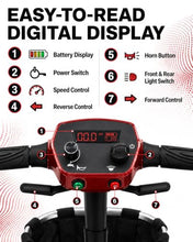Load image into Gallery viewer, Ecomobi Light Weight Mobility Scooter for Seniors & Adults, 12–30 Mile Range, Foldable Airline Approved Portable 4 Wheel Motorized Scooter with Removable Lithium Battery, 300 lb Capacity, MS02F Red